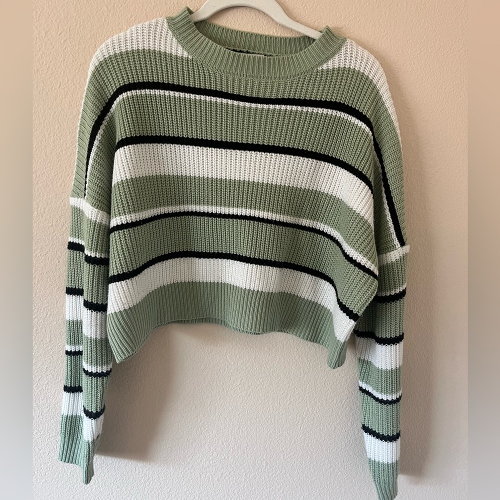 Princess Polly green striped cropped sweater